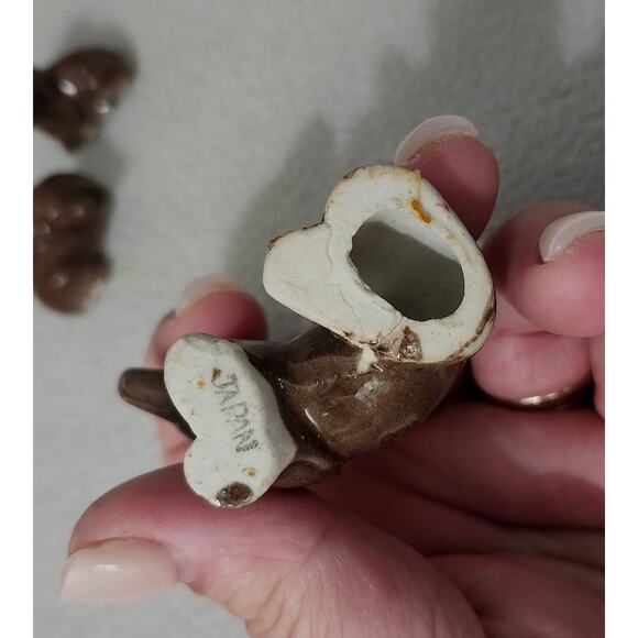 Set 3 Vintage Japan Dachshund Dog Glazed Pottery Brown Mom and Babies - Picture 5 of 8